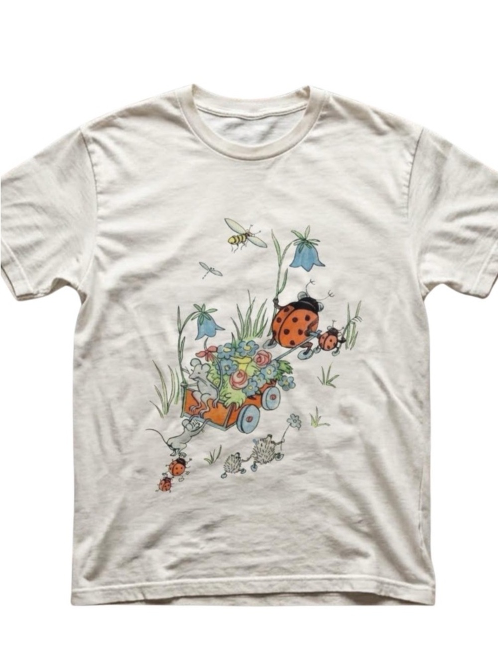 Gildan Ladybug Garden Wagon Graphic, Vintage Friendly Illustration T- Shirt